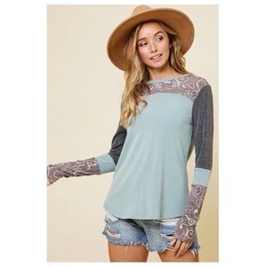 New!! Long Sleeve Paisley Print Top